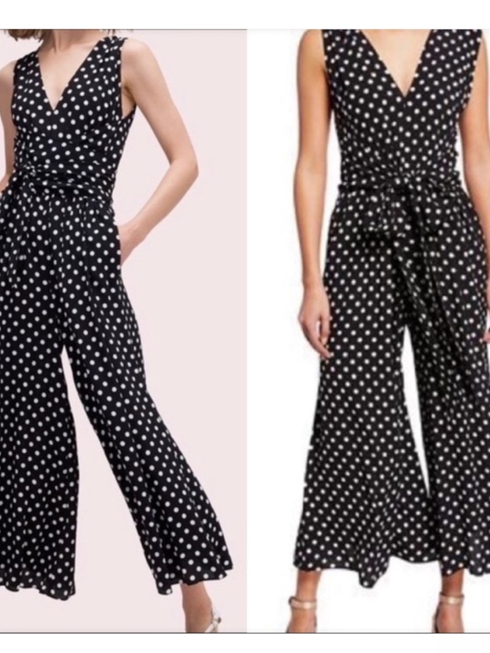 kate spade Black & White Polka Dot Sleeveless Wrap Jumpsuit - Picture 2 of 5